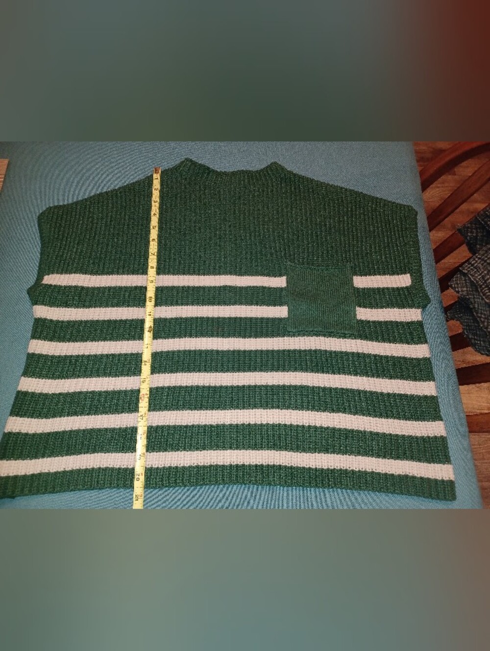 Zenana Outfitters Forest Green and Cream Striped Crewneck Sweater